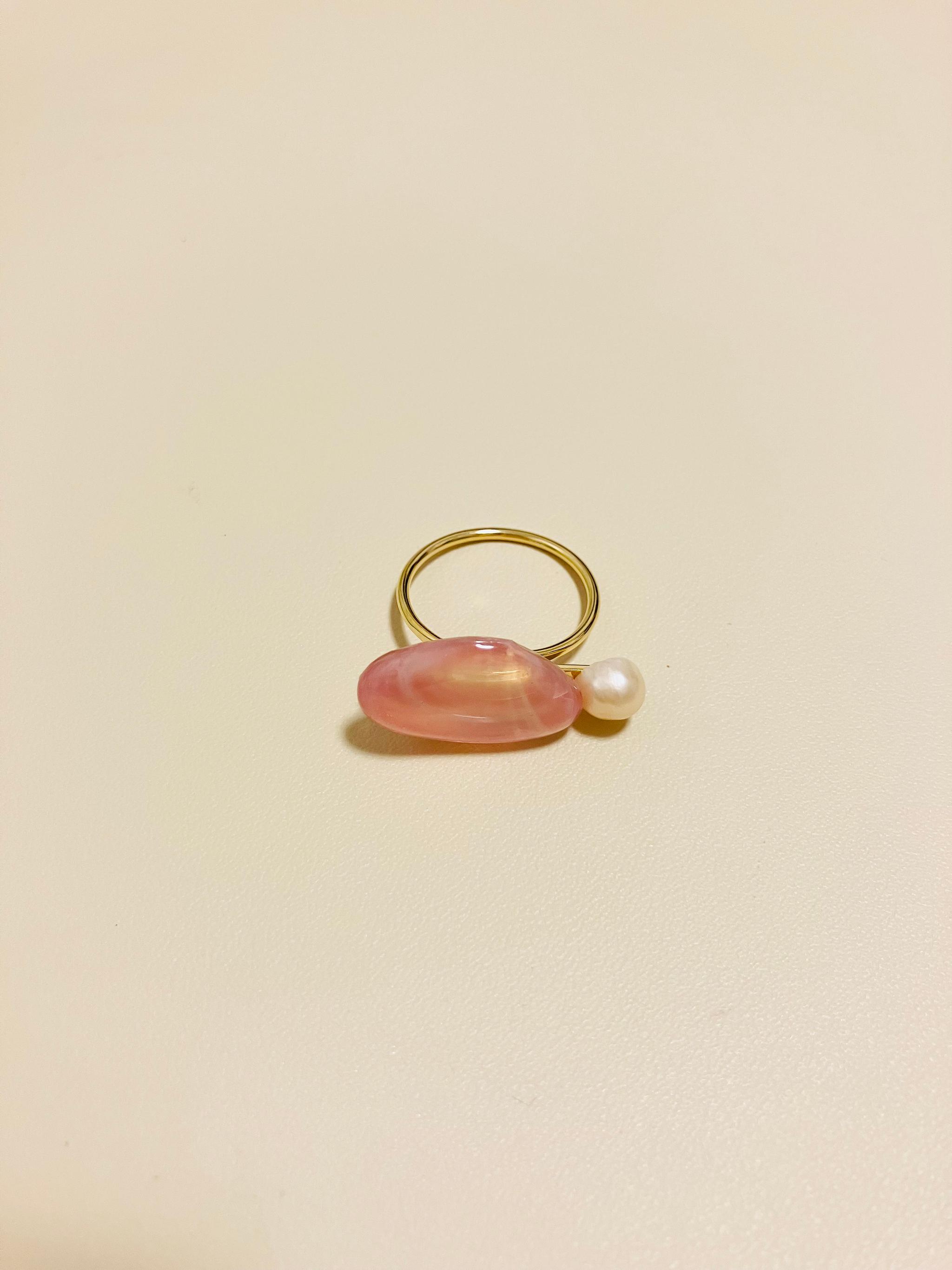 【再販】桜貝と一粒パールのリング